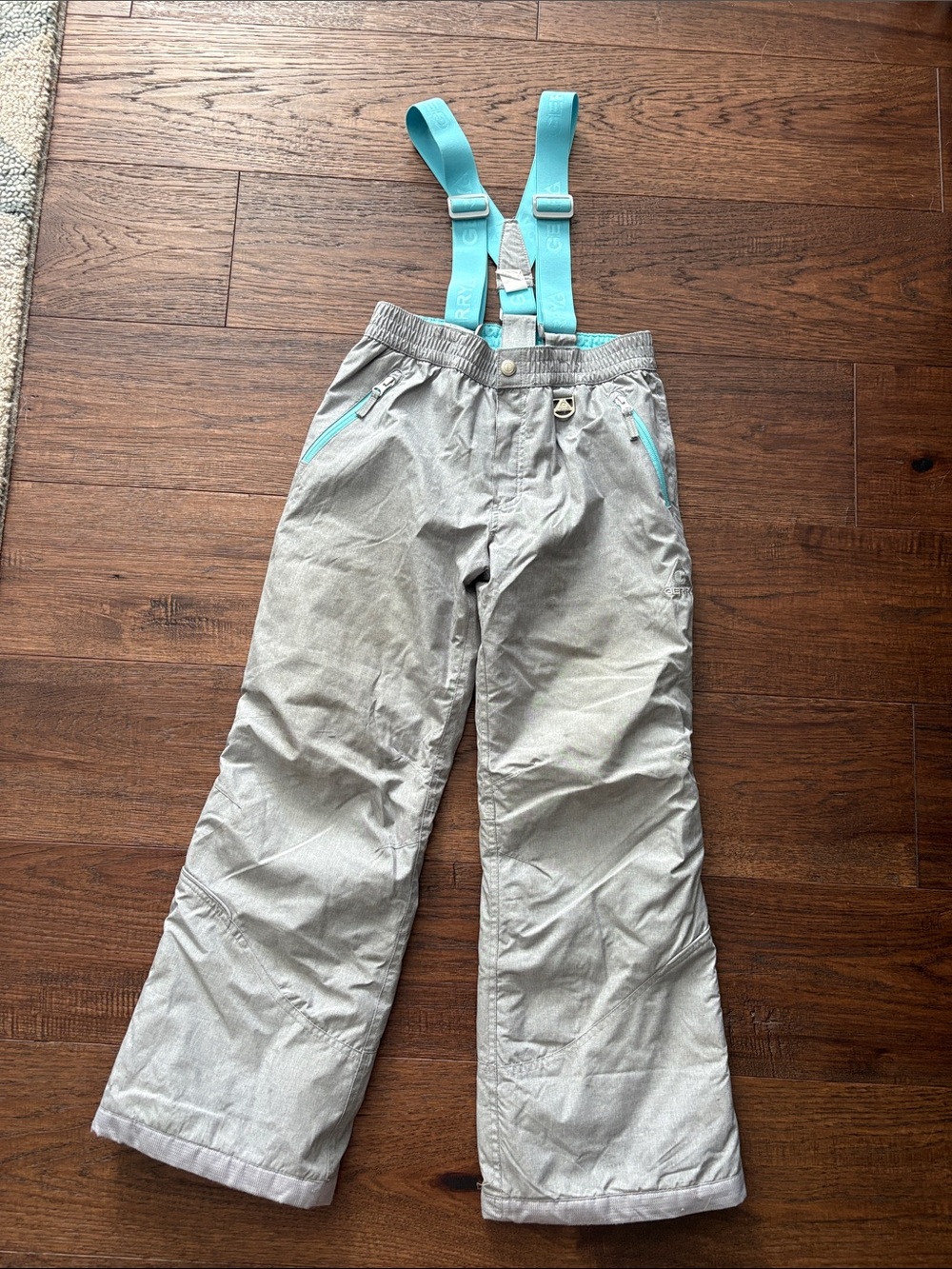 Kids - Gerry Gray Snow Pants with Aqua Suspenders - Size 10-12
